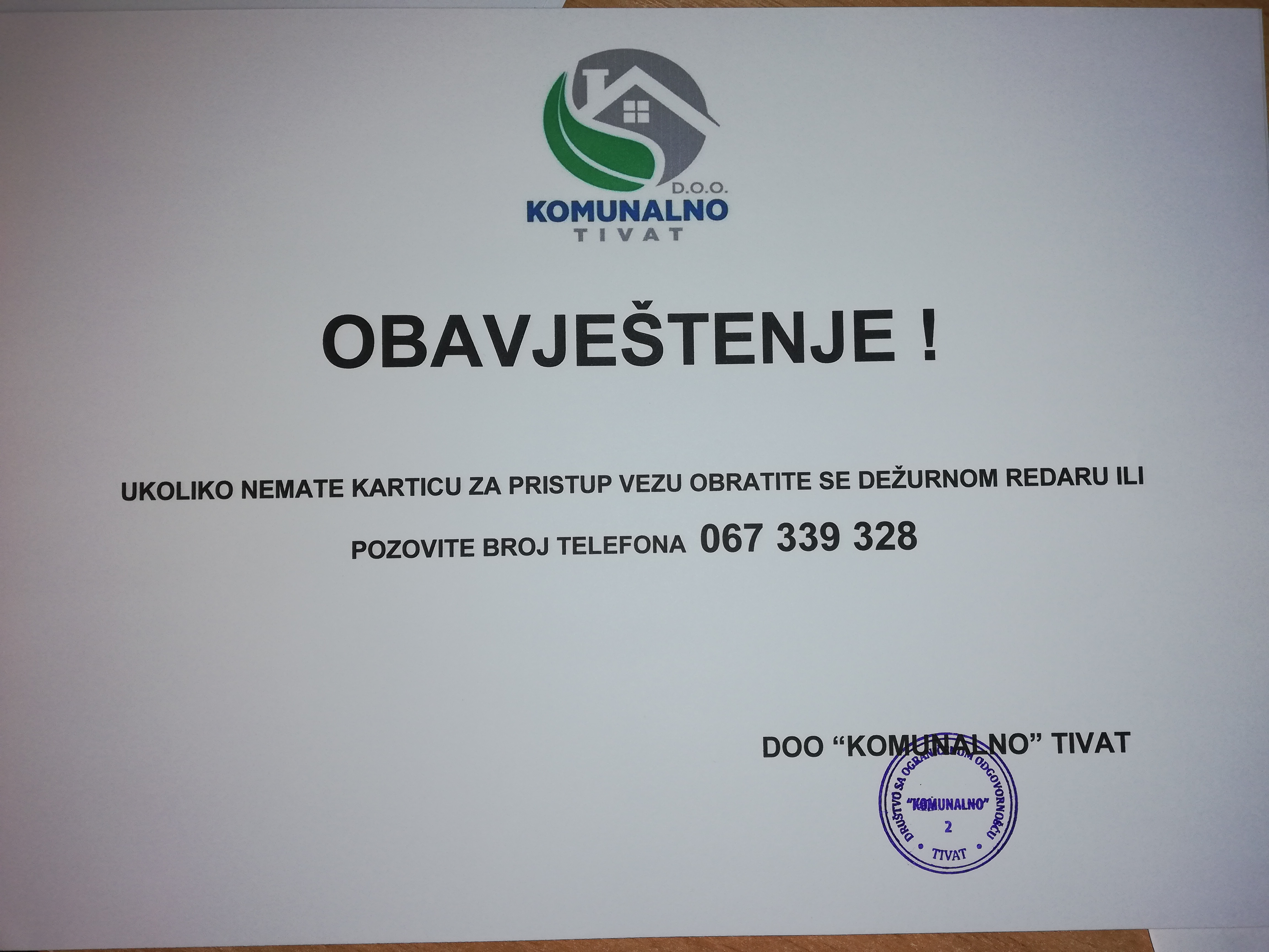 OBAVJEŠTENJE ZA KORISNIKE LUKE KALIMANJ